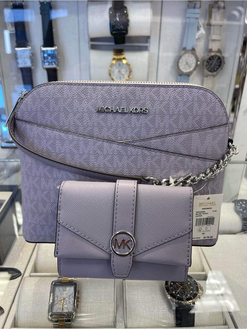 Michael Kors JST Md Logo Dome Crossbody & 
MK Greenwich Trifold Wallet NWT